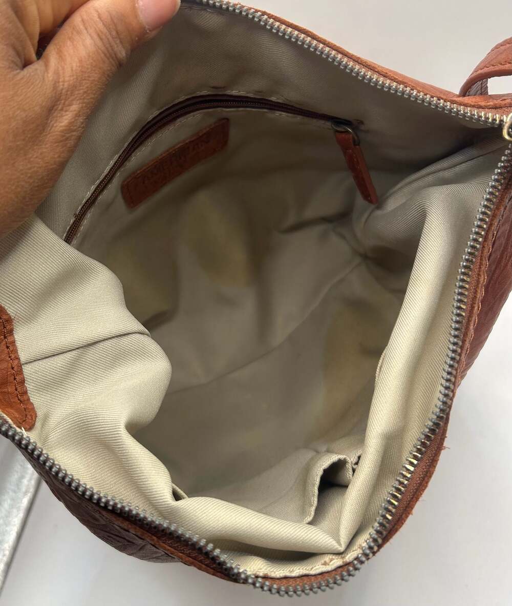American Leather Co. Brown Tooled Floral Embossed Leather Crossbody Bag - Picture 7 of 9